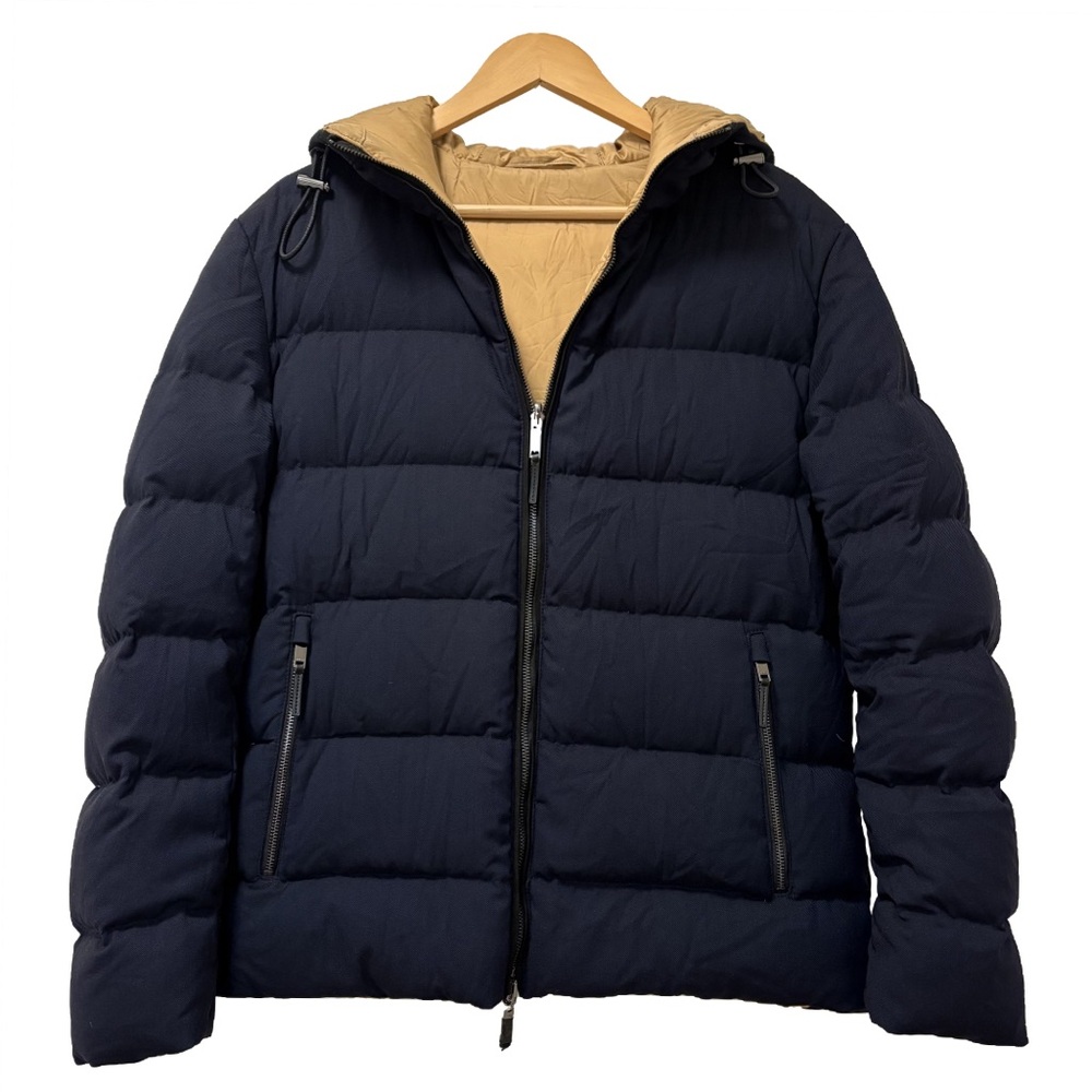 NWOT Hugo Boss Reversible Wool-Blend Down Jacket coat 36R Navy Gold